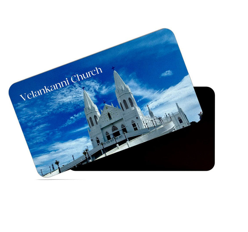 dhcrafts Rectangular Rubber Fridge Magnet / Magnetic Card Multicolor Tamil Nadu Velankanni Church Design Pack of 1 (8.6cm x 5.4cm)
